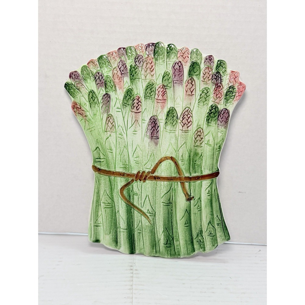Vintage Ceramiche Leonardo Italy Asparagus‎ Trivet Wall Plaque Majolica 11x9